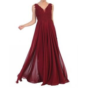 NEW EVA long sleeveless formal evening elegant dress in burgundy